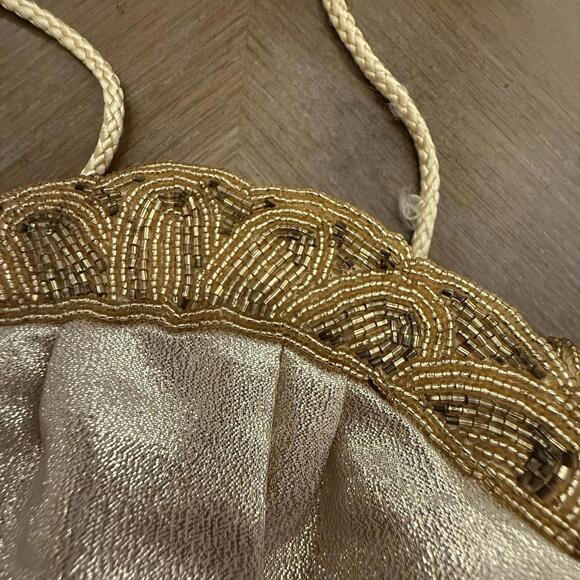 Magid Vintage Evening Bag Metallic Gold Exterior Beaded Cord Strap - Picture 2 of 8
